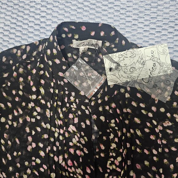 NWT Cecico Black Chiffon Floral Mini Dress Pink Rose Border Print Boho Size S - Picture 4 of 6